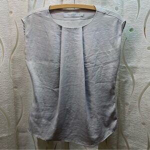 CONTEMPORAIINE Womens Grey Cap Sleeve Pleated Front Top Tunic XS